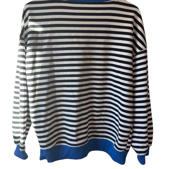 Women’s Oversized Striped Knit Sweatshirt Slouchy Boxy Nautical Preppy L - Picture 3 of 5